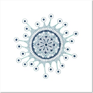 Virus Mandala (blue) Posters and Art